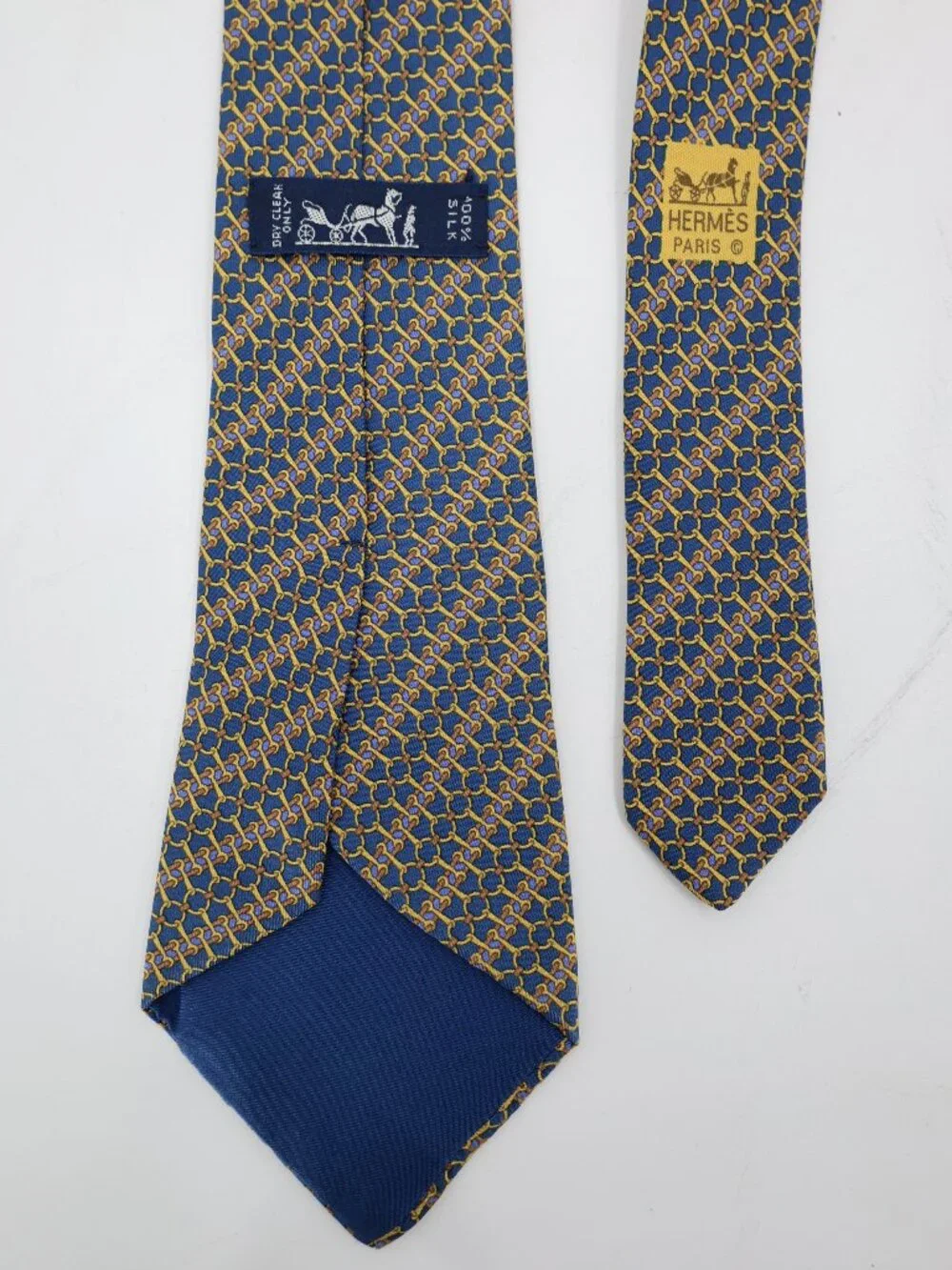 Vintage Hermes Tie Men w3.5 L58 Silk 7200 UA Geometric Chain link Made in France